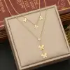 Multi-layer gold-plated glossy butterfly clover heart pendant, fashionable and niche design, stainless steel necklace, non-fading color necklace Application Scenario